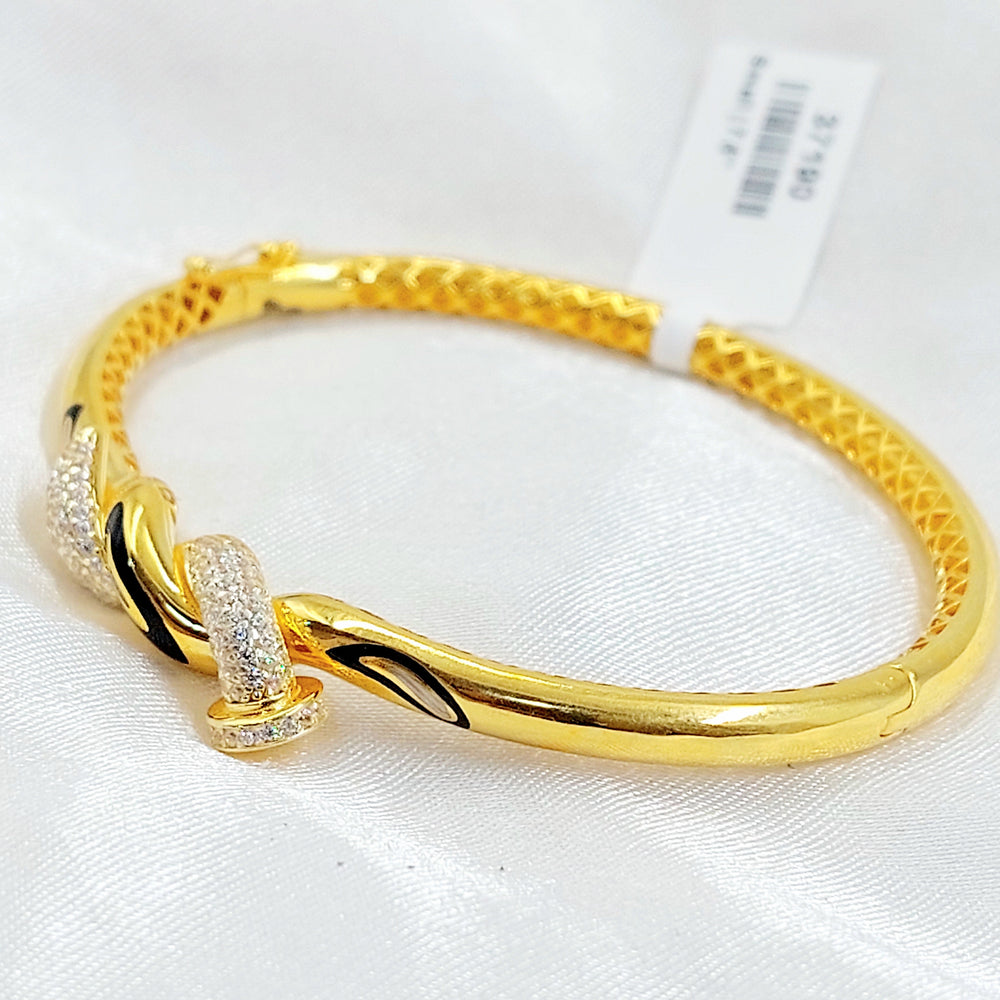 Zircon Studded Nail Bangle Bracelet Made of 21K Gold by Saeed Jewelry 