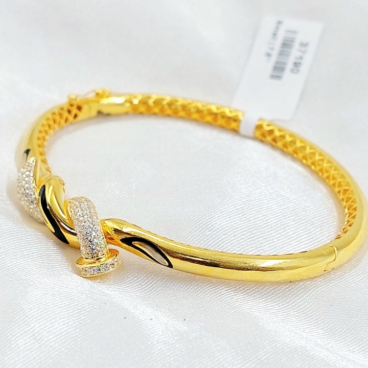 Zircon Studded Nail Bangle Bracelet Made of 21K Gold by Saeed Jewelry 