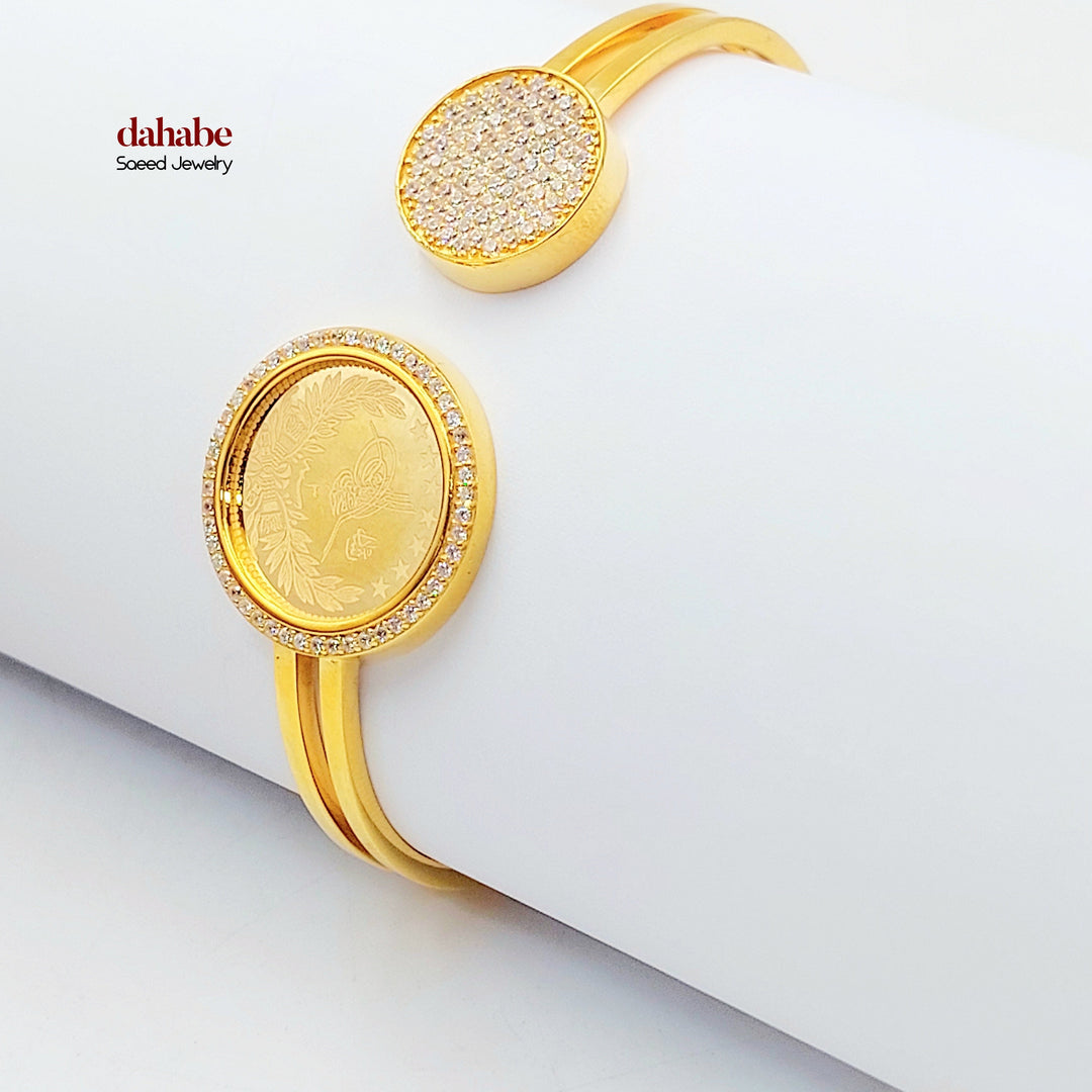 Zircon Studded Rashadi Bangle Bracelet Made of 21K Gold by Saeed Jewelry 