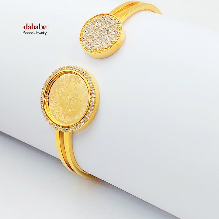 Zircon Studded Rashadi Bangle Bracelet Made of 21K Gold by Saeed Jewelry 