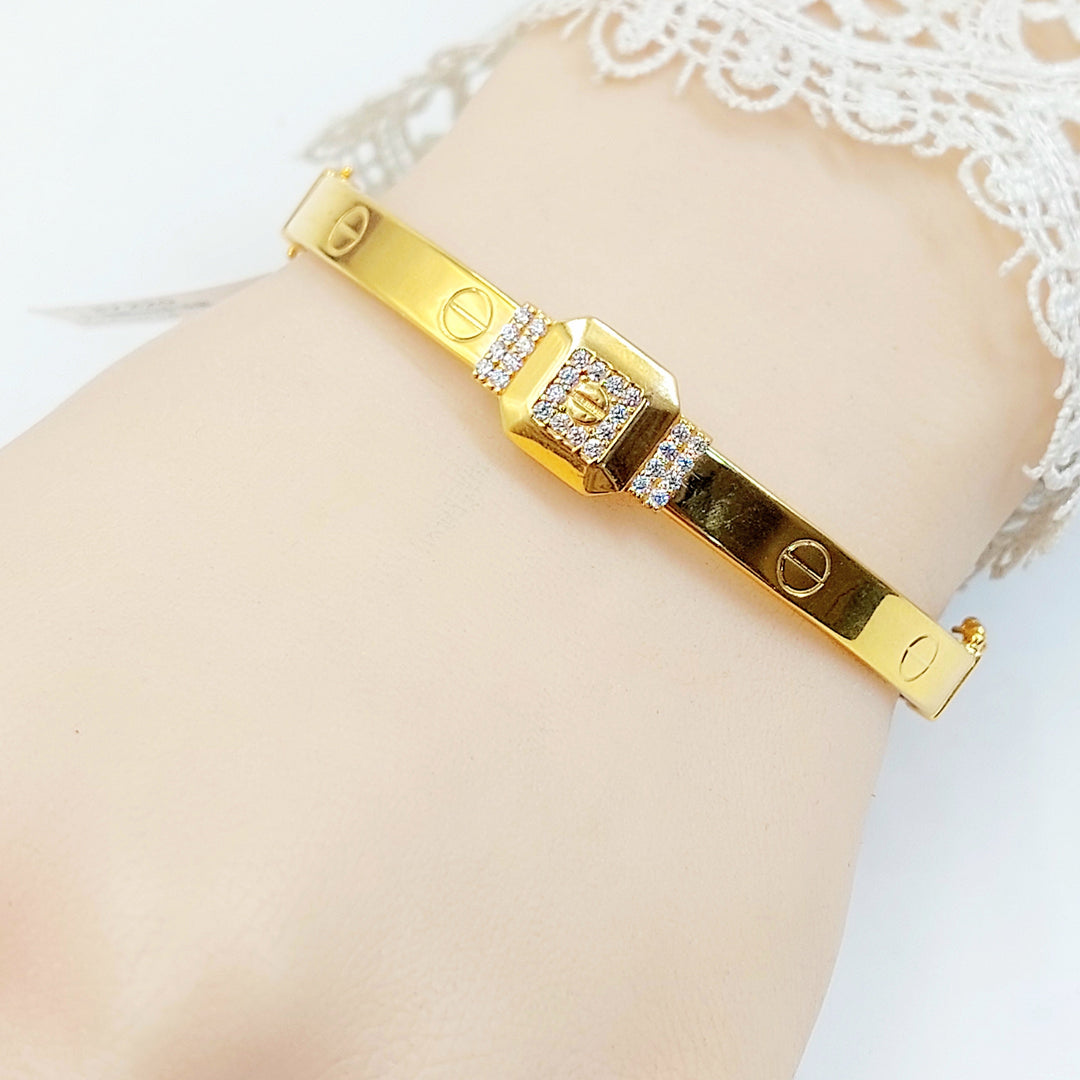 Zircon Studded Figaro Bangle Bracelet Made of 21K Gold by Saeed Jewelry 