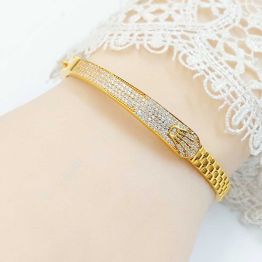 Zircon Studded Deluxe Bangle Bracelet Made of 21K Gold by Saeed Jewelry 