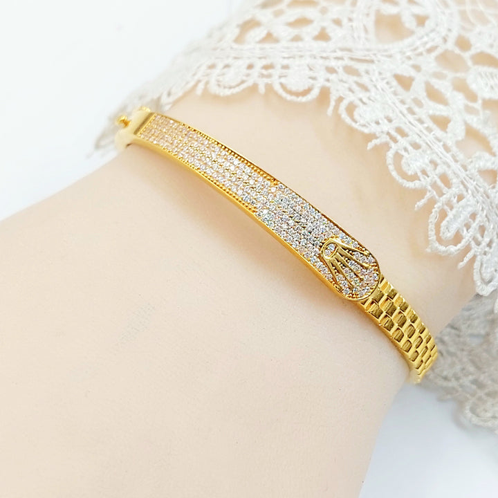 Zircon Studded Deluxe Bangle Bracelet Made of 21K Gold by Saeed Jewelry 