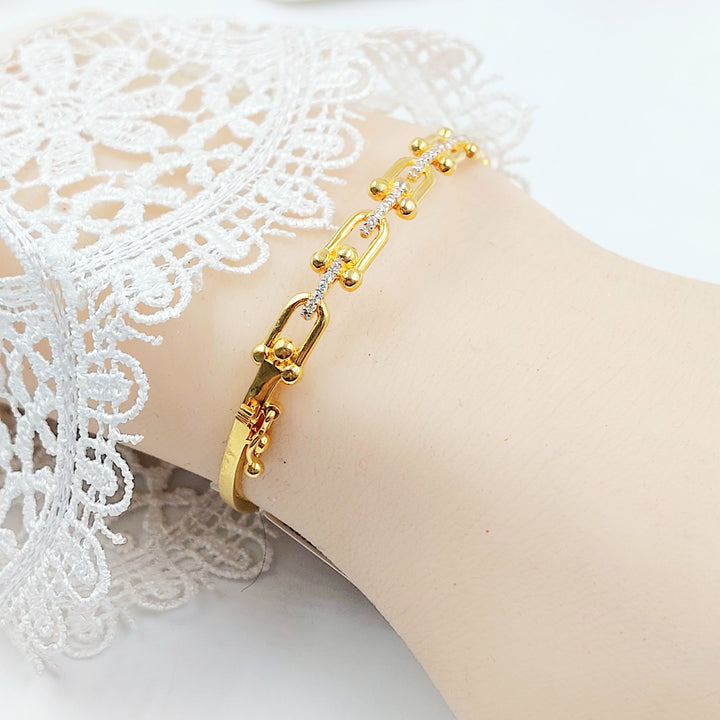 Zircon Studded Deluxe Bangle Bracelet Made of 21K Gold by Saeed Jewelry 