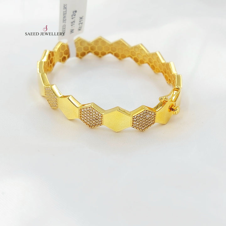 Zircon Studded Beehive Bangle Bracelet Made of 21K Gold by Saeed Jewelry 