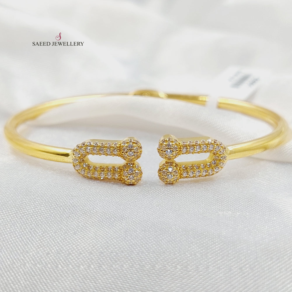 Zircon Studded Paperclip Bangle Bracelet Made of 21K Gold by Saeed Jewelry 