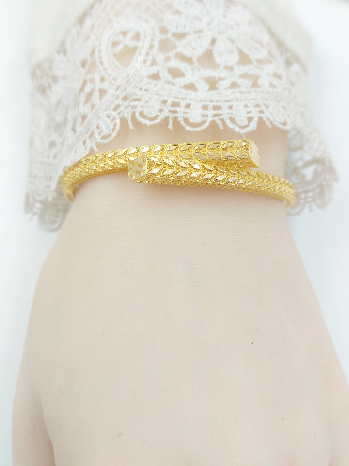 Leaf Bangle Bracelet Made of 21K Gold by Saeed Jewelry 
