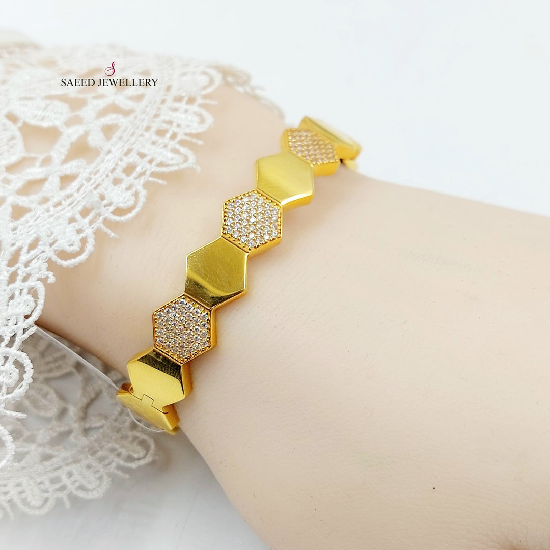 Zircon Studded Beehive Bangle Bracelet Made of 21K Gold by Saeed Jewelry 