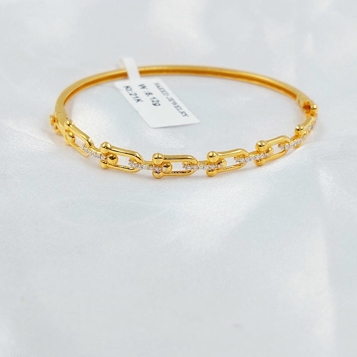 Zircon Studded Deluxe Bangle Bracelet Made of 21K Gold by Saeed Jewelry 