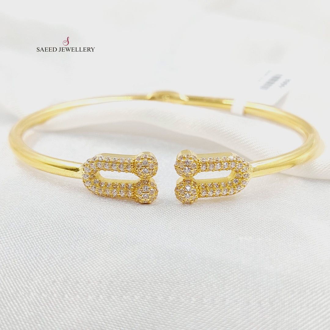 Zircon Studded Paperclip Bangle Bracelet Made of 21K Gold by Saeed Jewelry 