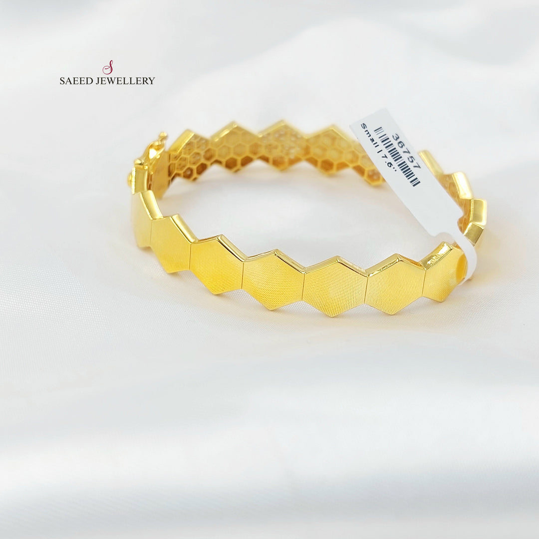 Zircon Studded Beehive Bangle Bracelet Made of 21K Gold by Saeed Jewelry 