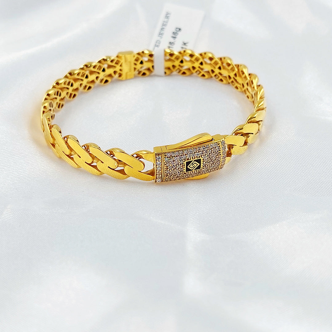 Zircon Studded Cuban Links Bangle Bracelet Made of 21K Gold by Saeed Jewelry 