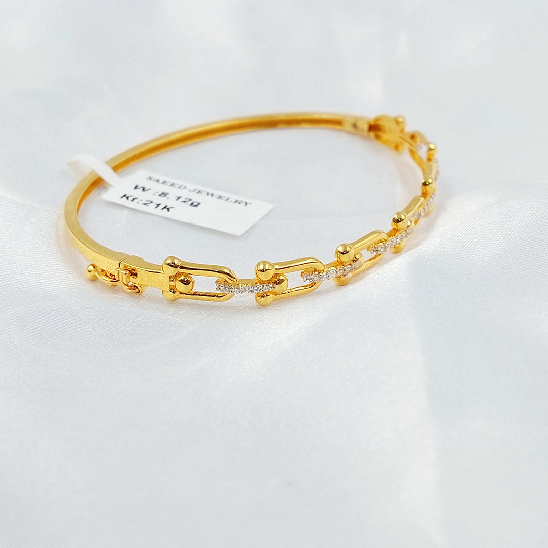 Zircon Studded Deluxe Bangle Bracelet Made of 21K Gold by Saeed Jewelry 