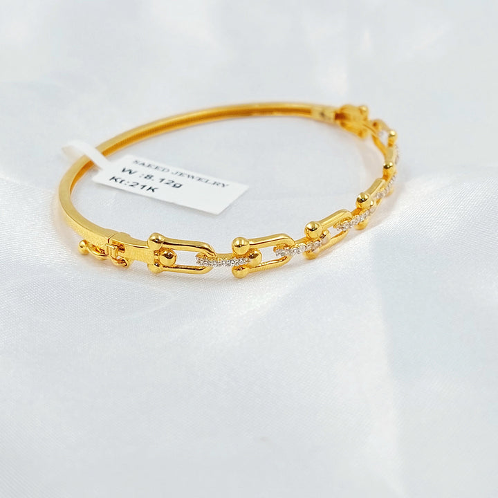 Zircon Studded Deluxe Bangle Bracelet Made of 21K Gold by Saeed Jewelry 