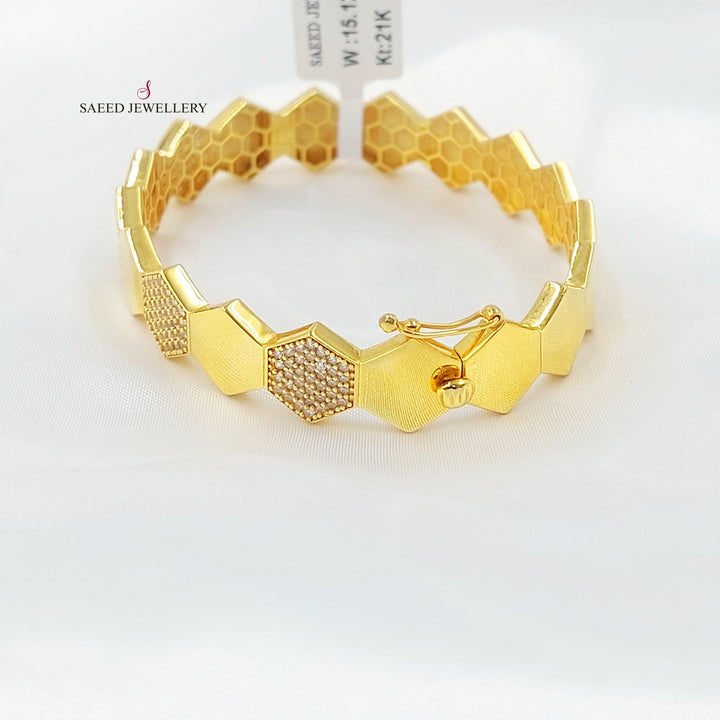 Zircon Studded Beehive Bangle Bracelet Made of 21K Gold by Saeed Jewelry 