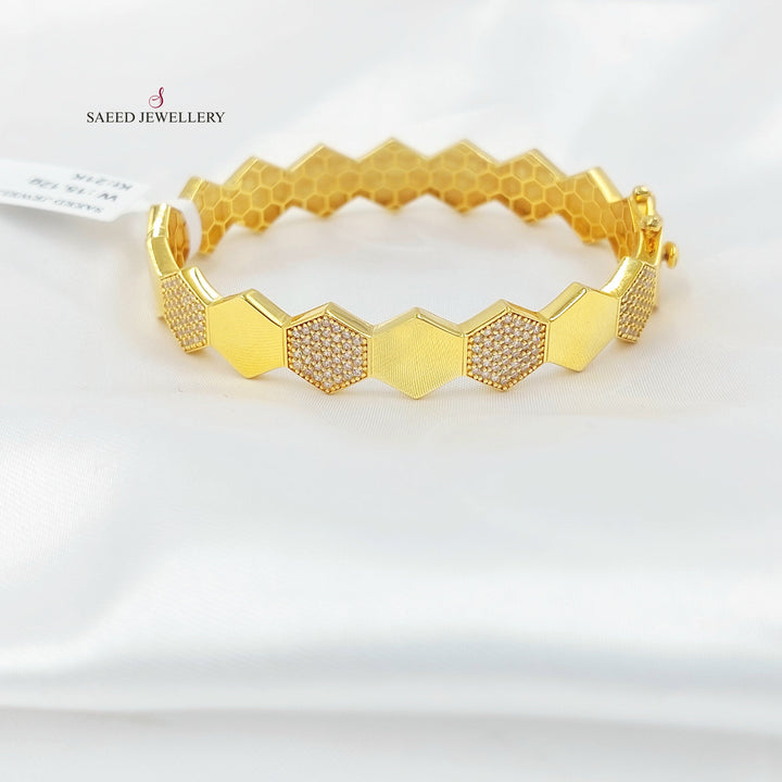 Zircon Studded Beehive Bangle Bracelet Made of 21K Gold by Saeed Jewelry 