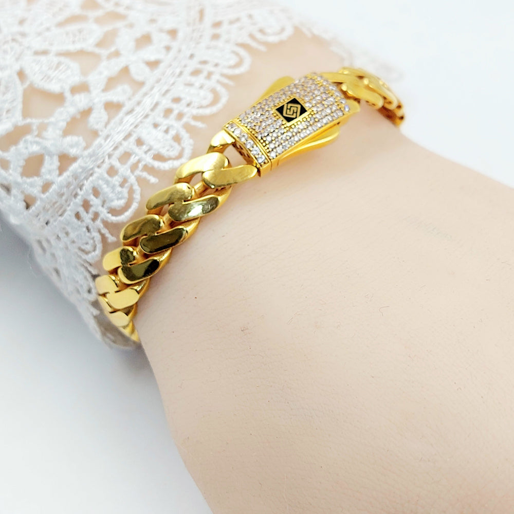 Zircon Studded Cuban Links Bangle Bracelet Made of 21K Gold by Saeed Jewelry 