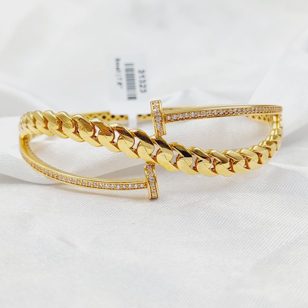 21K Gold Zircon Studded Nail Bangle Bracelet by Saeed Jewelry - Image 5