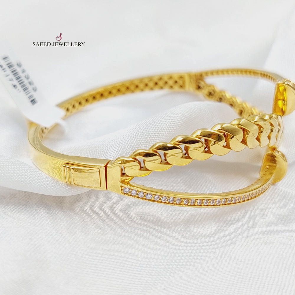 21K Gold Zircon Studded Nail Bangle Bracelet by Saeed Jewelry - Image 2