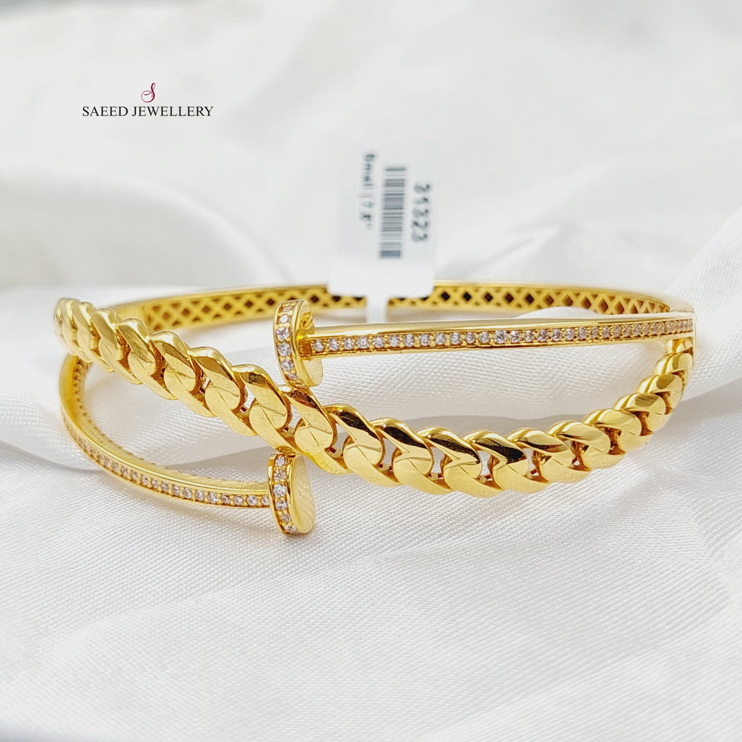 21K Gold Zircon Studded Nail Bangle Bracelet by Saeed Jewelry - Image 1