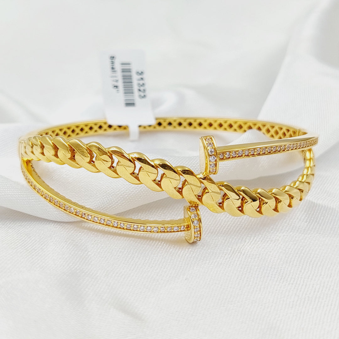 21K Gold Zircon Studded Nail Bangle Bracelet by Saeed Jewelry - Image 4