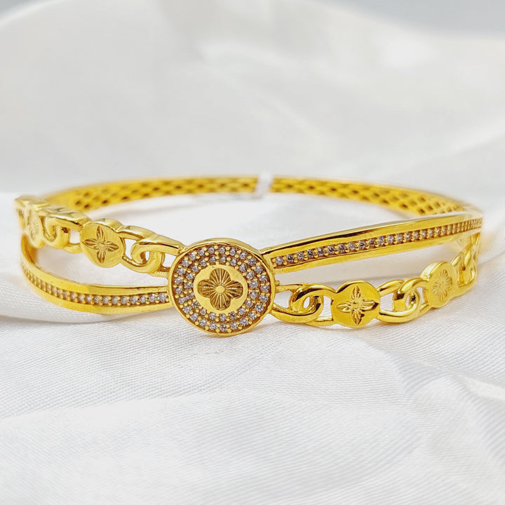 21K Gold Zircon Studded Rose Bangle Bracelet by Saeed Jewelry - Image 3