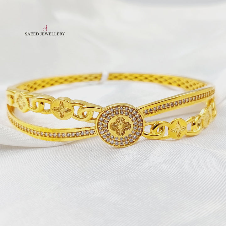 21K Gold Zircon Studded Rose Bangle Bracelet by Saeed Jewelry - Image 1