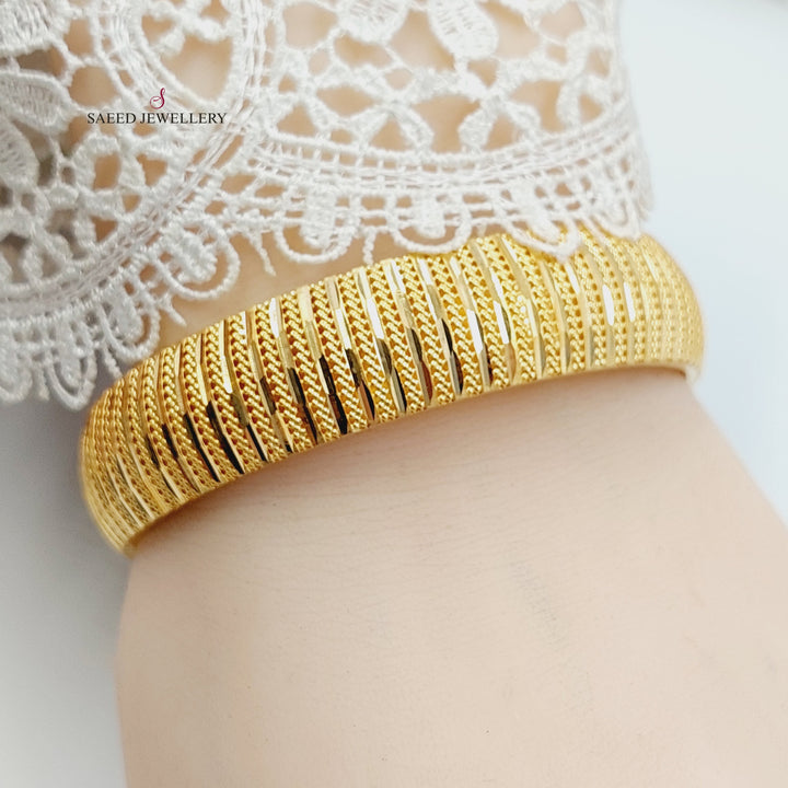 Wide Engraved Bangle Made of 21K Gold by Saeed Jewelry 