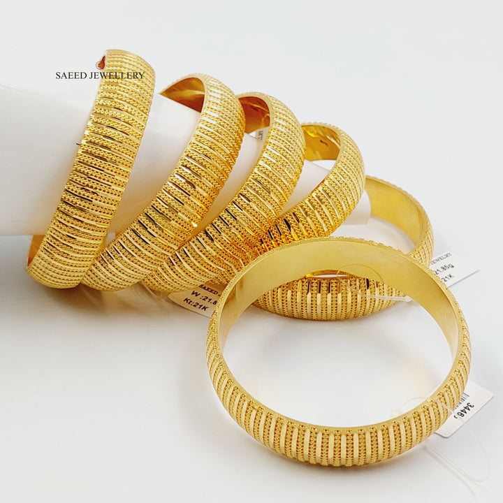 Wide Engraved Bangle Made of 21K Gold by Saeed Jewelry 