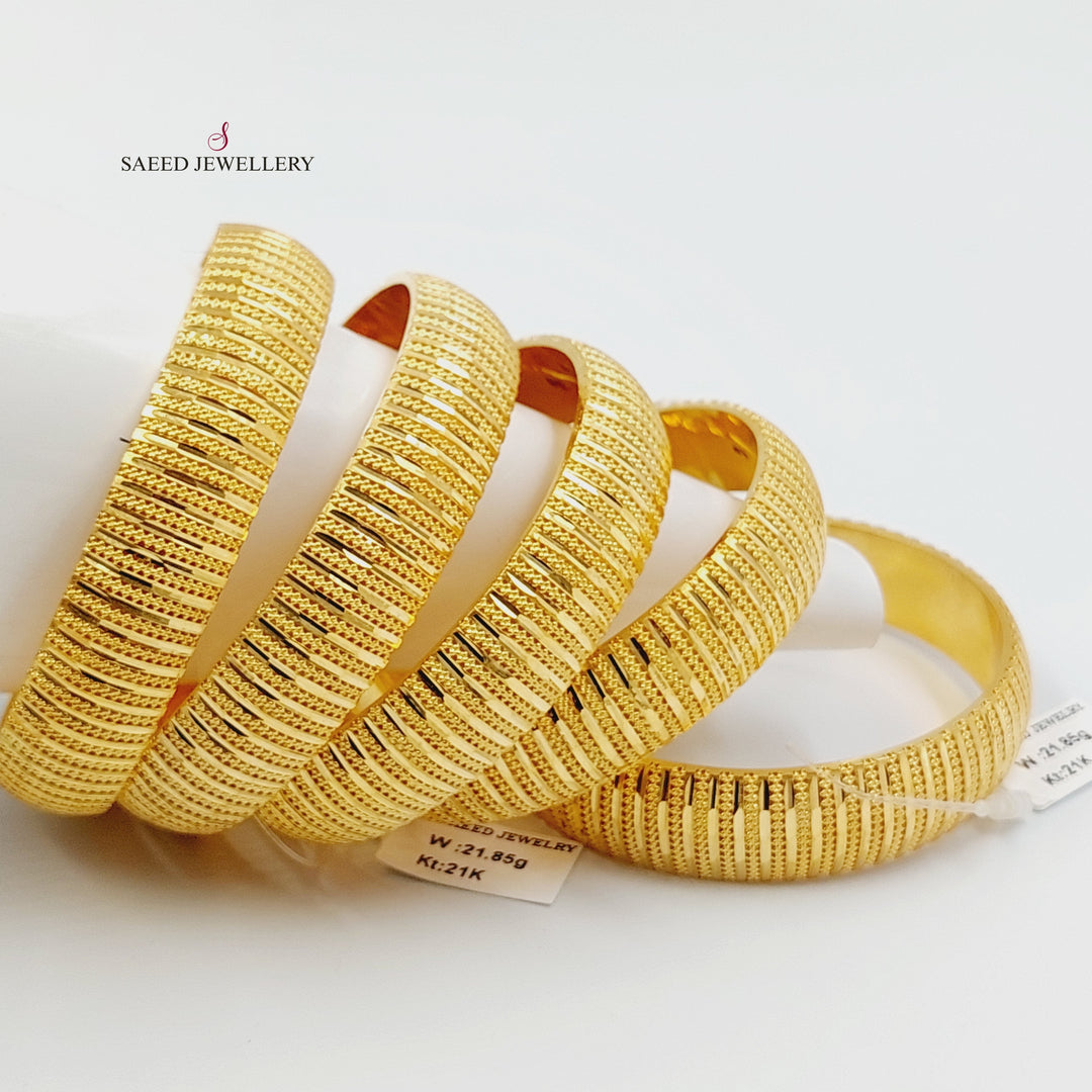 Wide Engraved Bangle Made of 21K Gold by Saeed Jewelry 