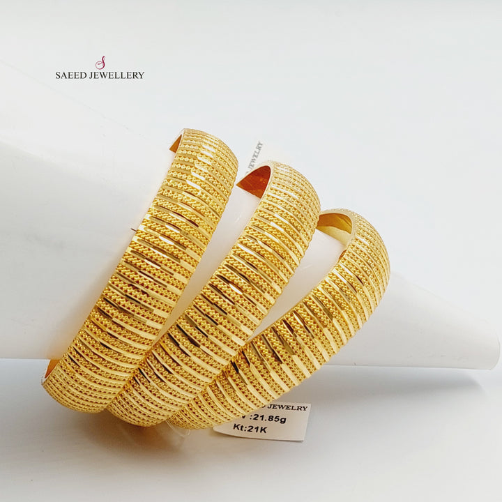 Wide Engraved Bangle Made of 21K Gold by Saeed Jewelry 