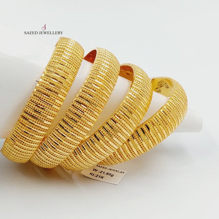 Wide Engraved Bangle Made of 21K Gold by Saeed Jewelry 