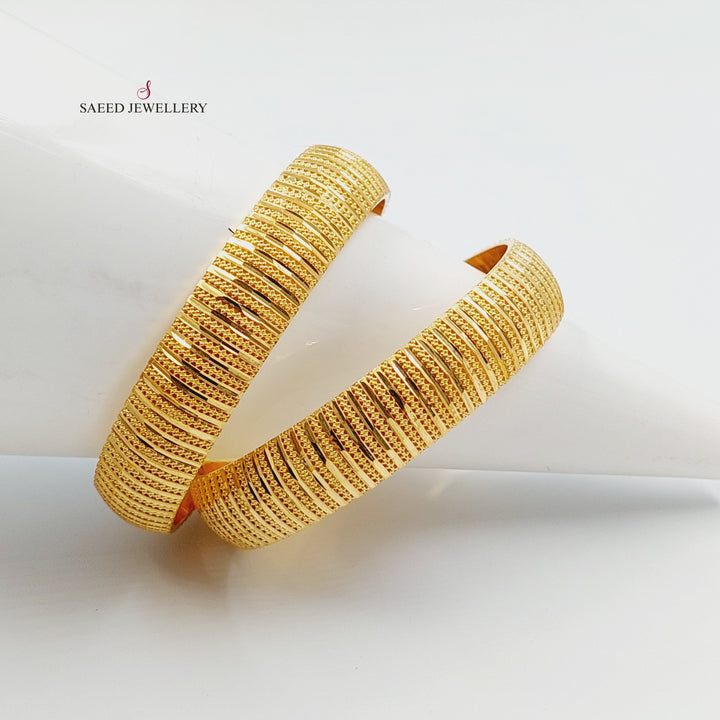 Wide Engraved Bangle Made of 21K Gold by Saeed Jewelry 