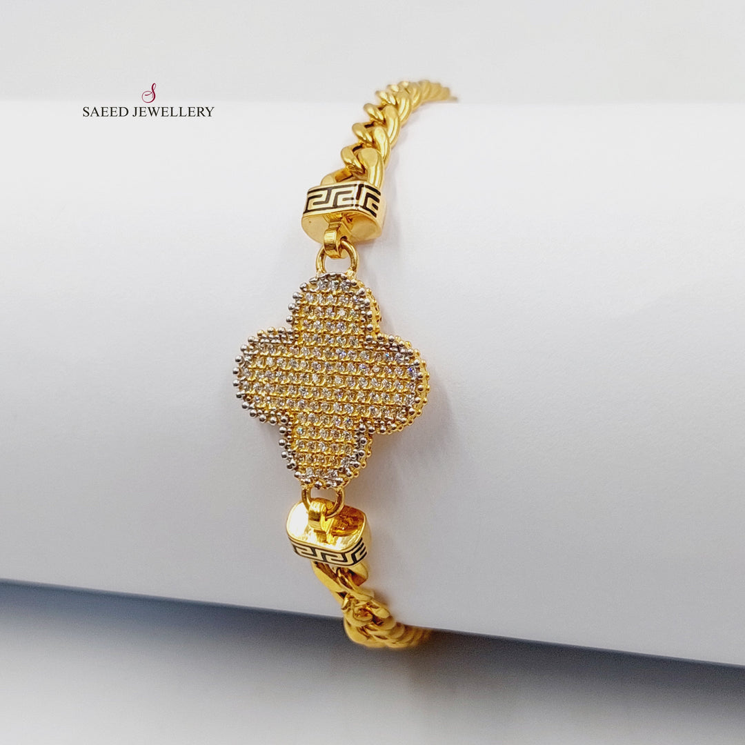 21K Gold Clover Bracelet by Saeed Jewelry - Image 3