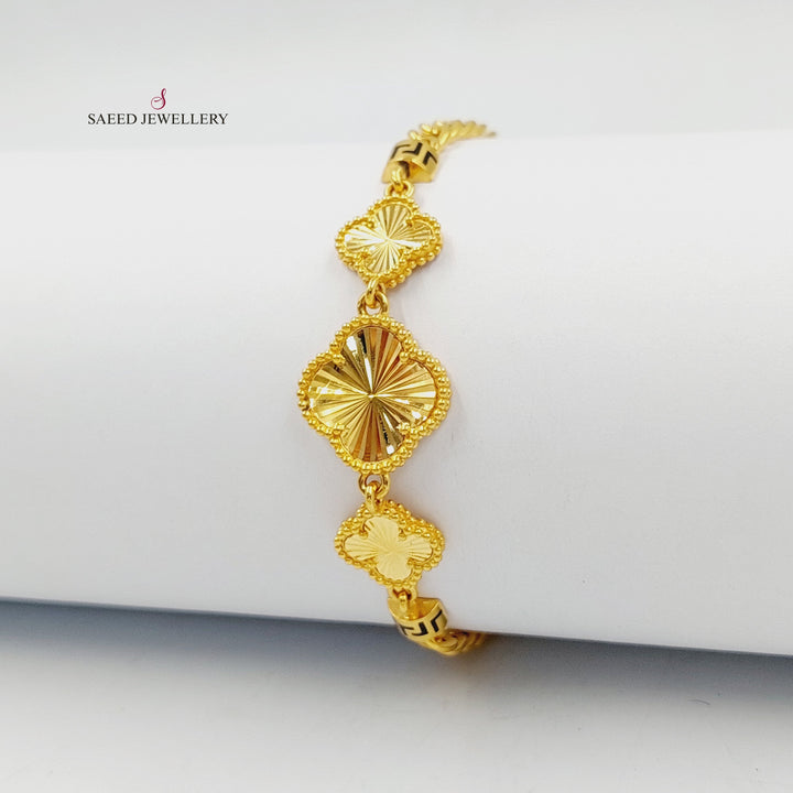 21K Gold Deluxe Clover Bracelet by Saeed Jewelry - Image 4