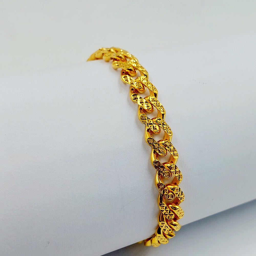 Enameled & Zircon Studded Cuban Links Bracelet Made of 21K Gold by Saeed Jewelry 