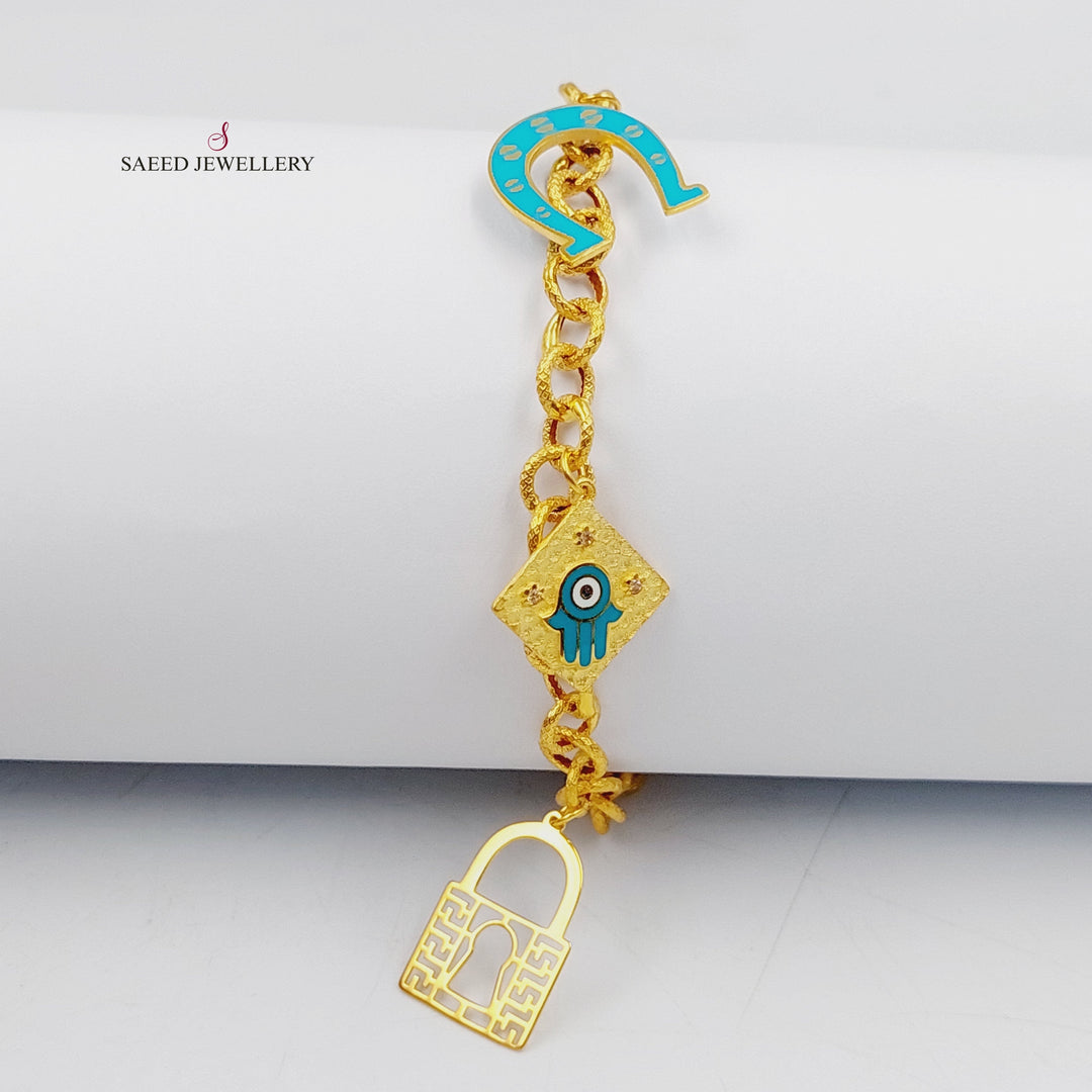 21K Gold Enameled & Zircon Studded Dandash Bracelet by Saeed Jewelry - Image 3