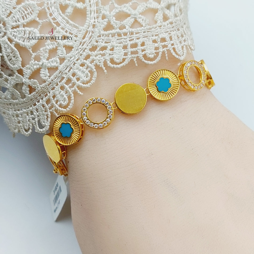 21K Gold Enameled & Zircon Studded Turkish Bracelet by Saeed Jewelry - Image 5