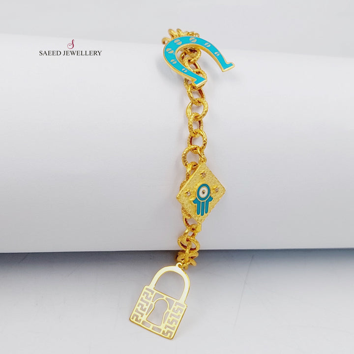 21K Gold Enameled & Zircon Studded Dandash Bracelet by Saeed Jewelry - Image 4