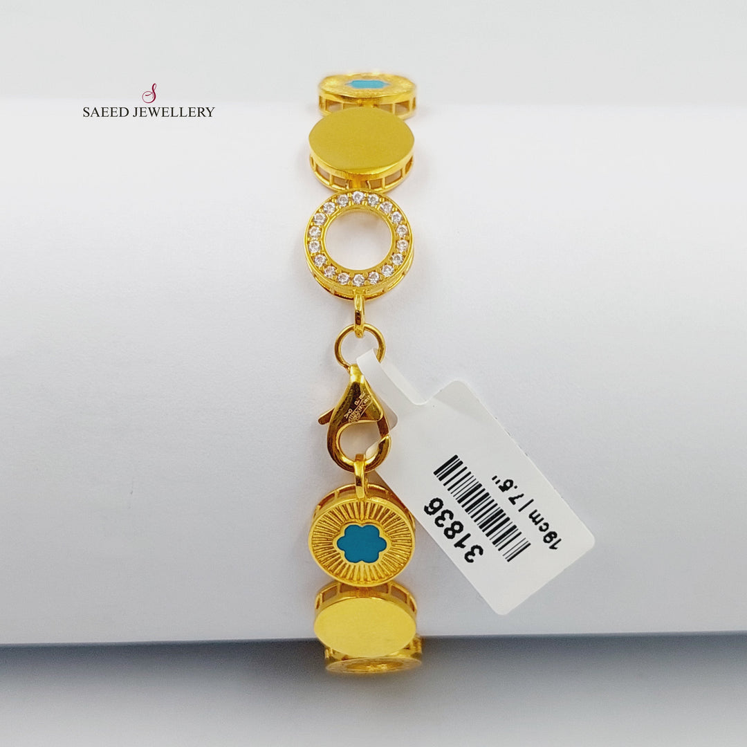 21K Gold Enameled & Zircon Studded Turkish Bracelet by Saeed Jewelry - Image 4