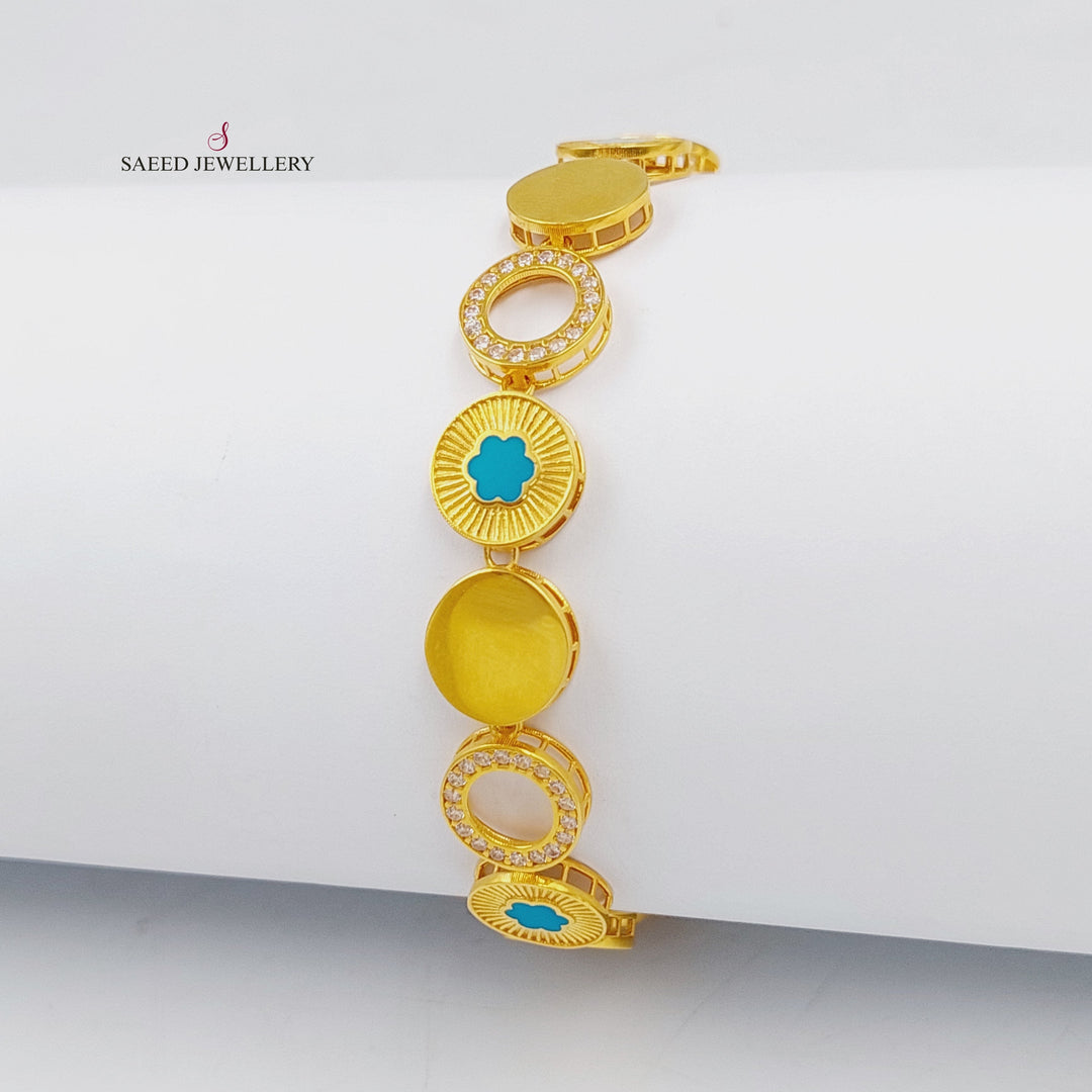 21K Gold Enameled & Zircon Studded Turkish Bracelet by Saeed Jewelry - Image 2