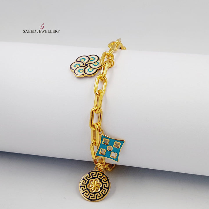 Enameled Dandash Bracelet Made of 21K Gold by Saeed Jewelry 