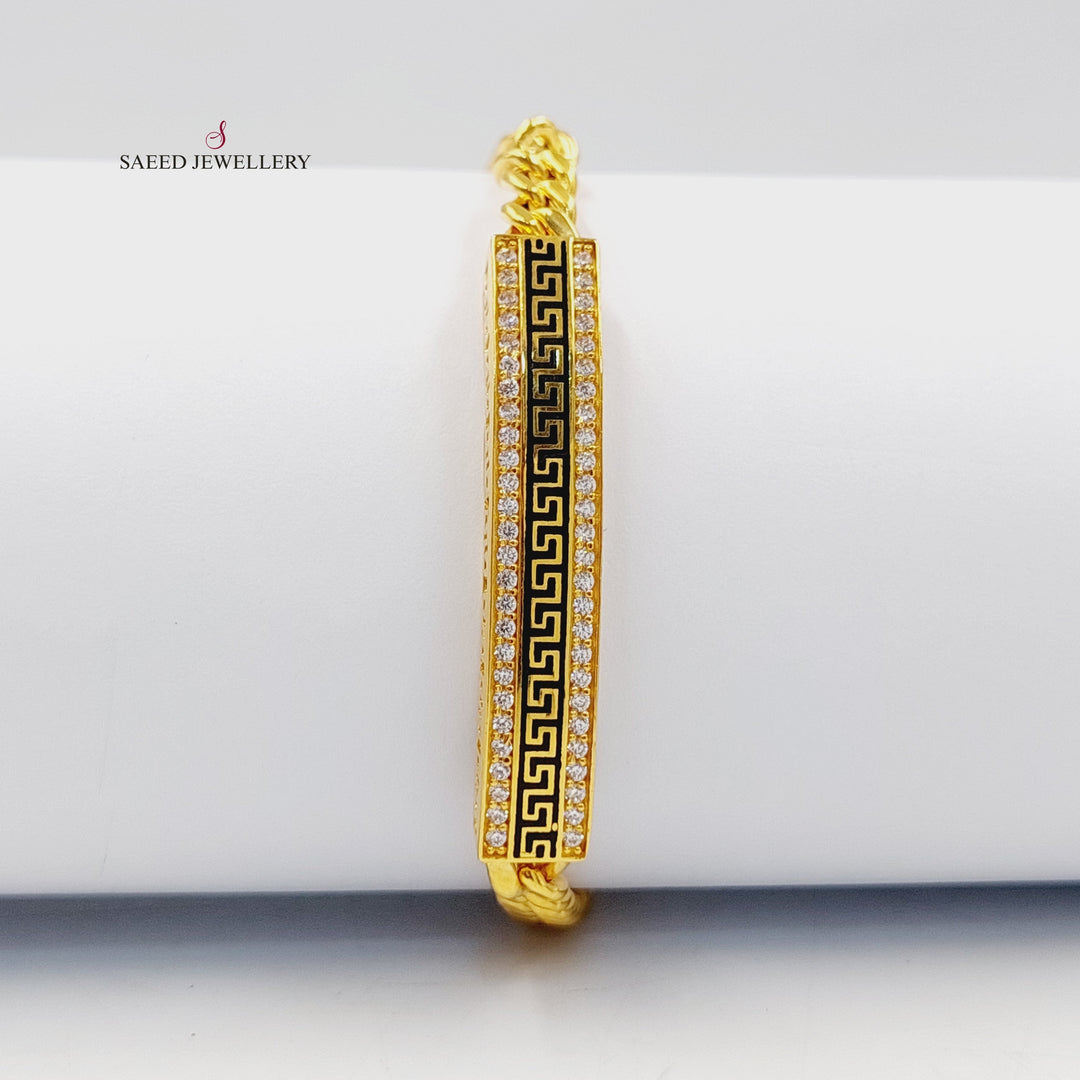 21K Gold Enameled & Zircon Studded Bar Bracelet by Saeed Jewelry - Image 6