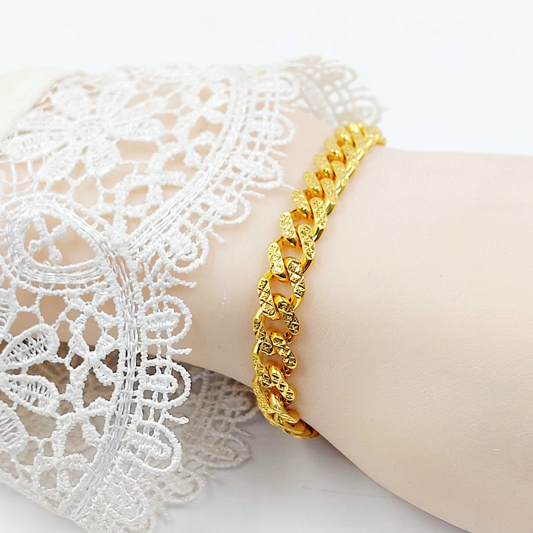 Enameled & Zircon Studded Cuban Links Bracelet Made of 21K Gold by Saeed Jewelry 