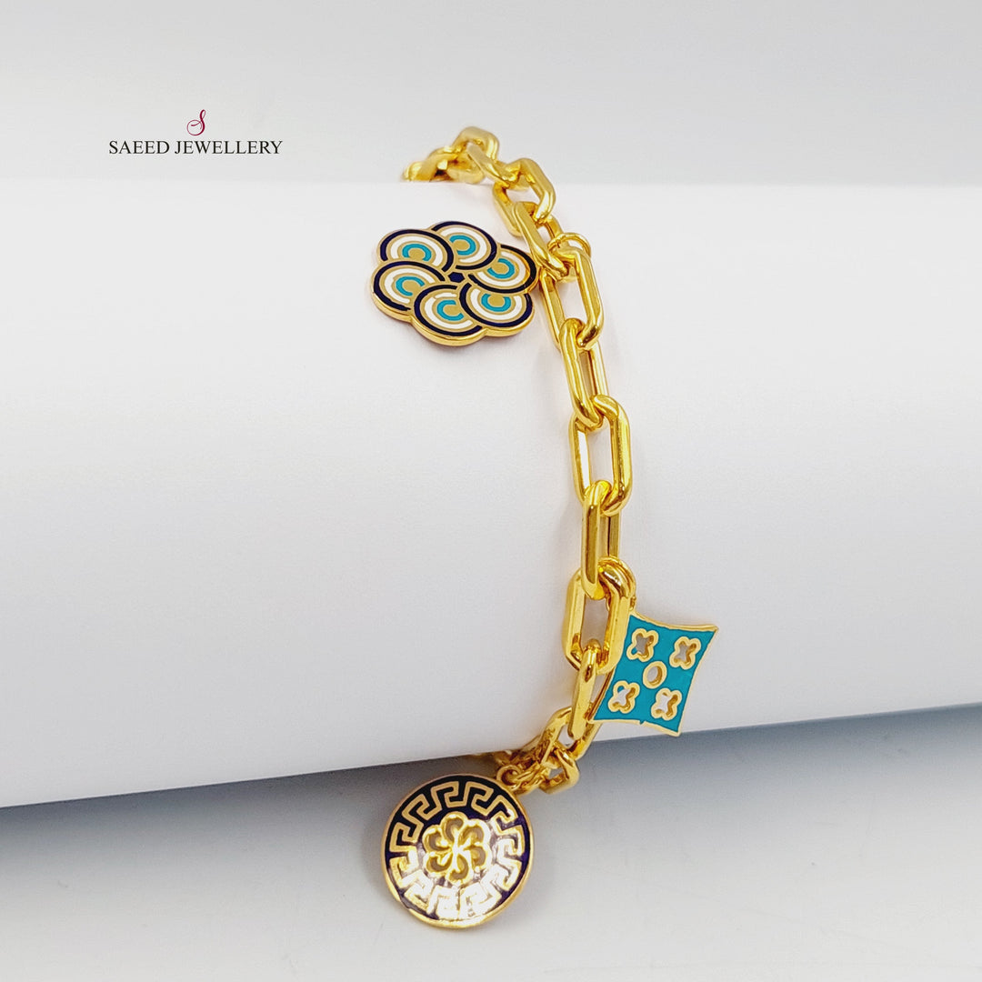 Enameled Dandash Bracelet Made of 21K Gold by Saeed Jewelry 