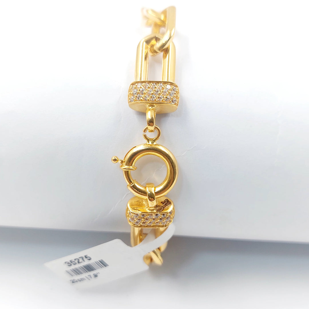 Enameled & Zircon Studded Paperclip Bracelet Made of 21K Gold by Saeed Jewelry 