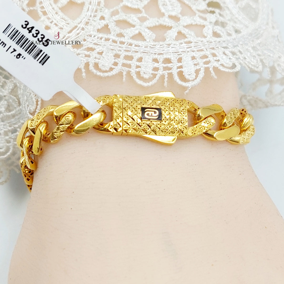Engraved Cuban Links Bracelet Made of 21K Gold by Saeed Jewelry 