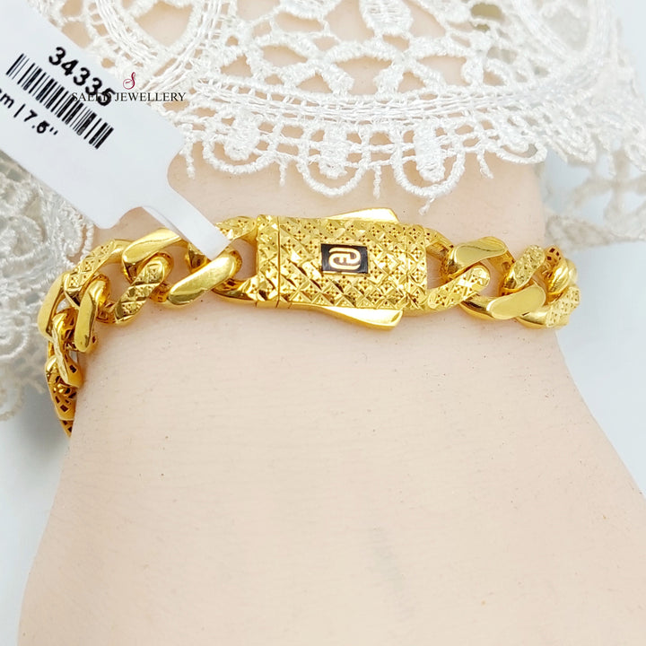 Engraved Cuban Links Bracelet Made of 21K Gold by Saeed Jewelry 