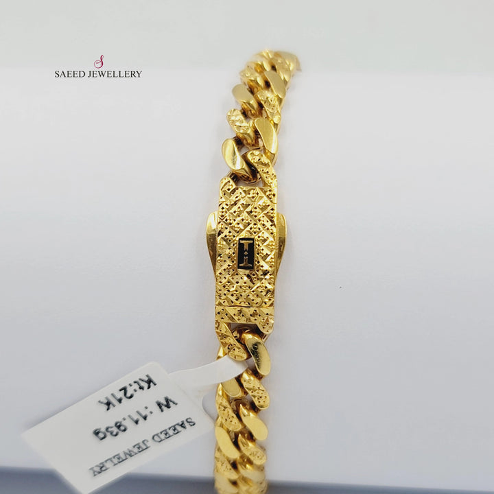 Engraved Cuban Links Bracelet Made of 21K Gold by Saeed Jewelry 
