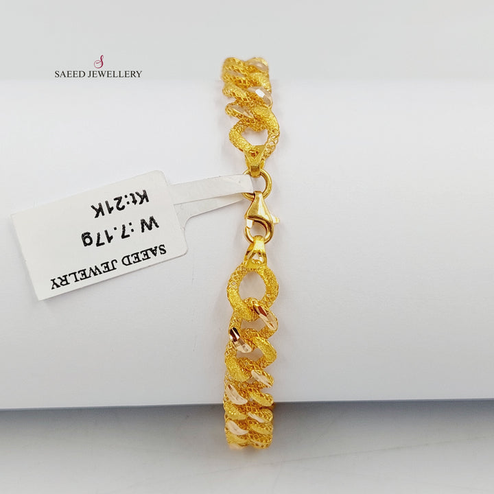 21K Gold Engraved Cuban Links Bracelet by Saeed Jewelry - Image 4